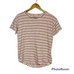 Madewell Pink Basic Striped Tee Shirt M Boat Neck Short Sleeve Green White